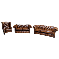 Classic Leather Chesterfield Suite 3,2 + Wing Chair